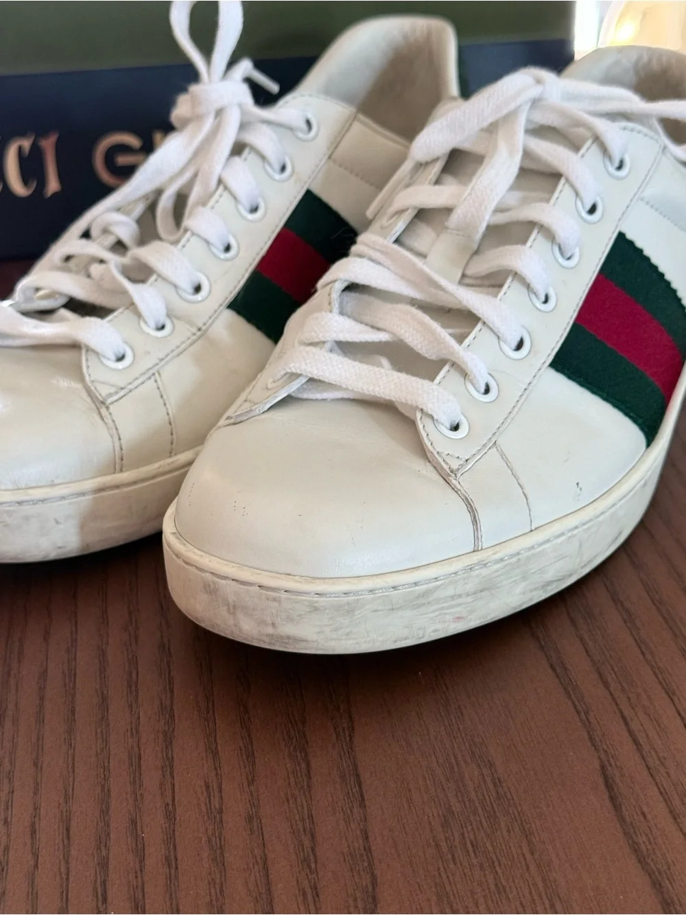 Gucci Ace Men’s Leather Web Sneakers White Green Red Size 7.5